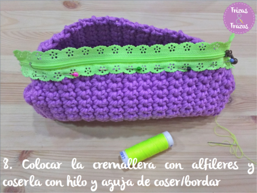 Estuche de ganchillo natura xl dmc trizas y trazos cecilia garcia rodrigo 08. Colocar y coser cremallera